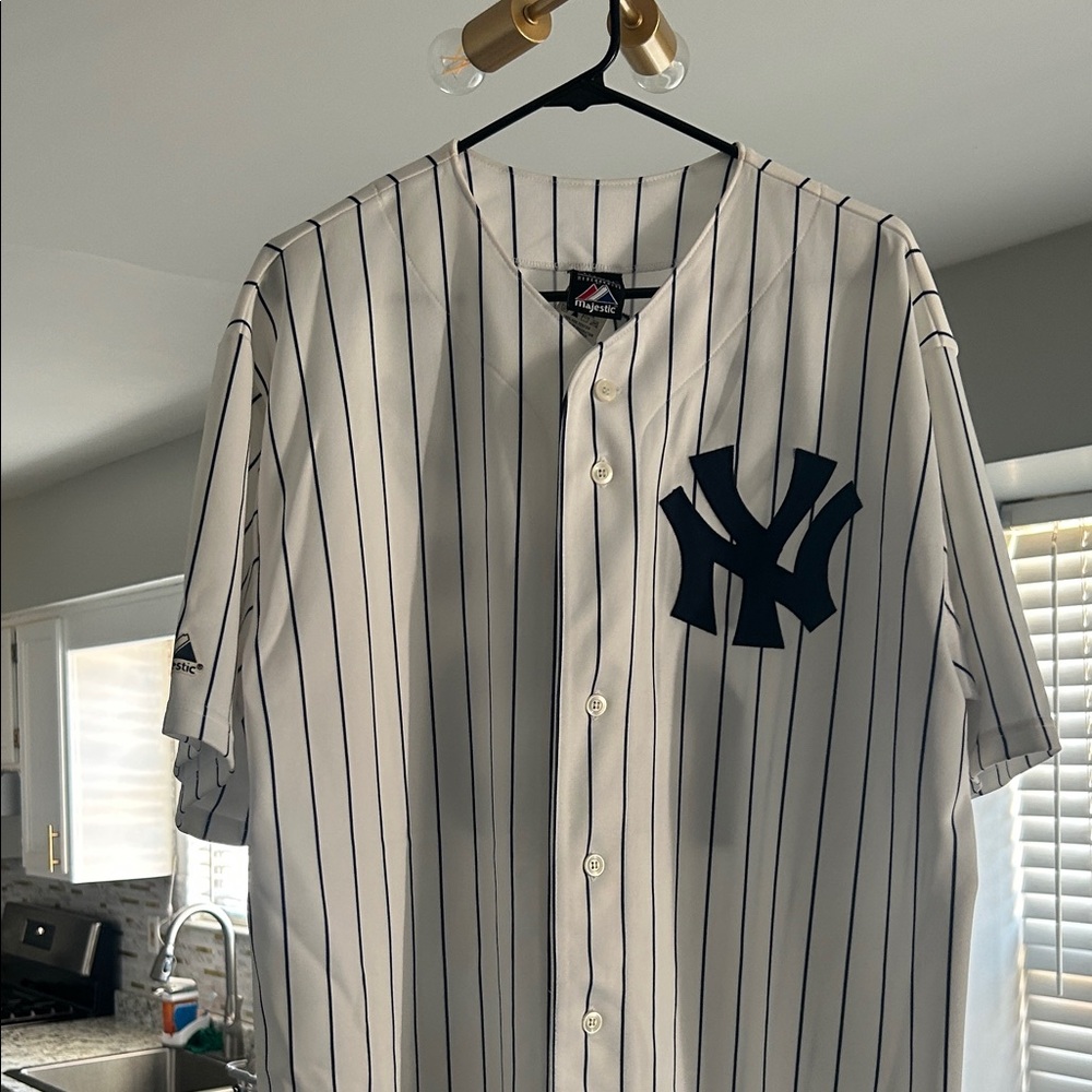 Majestic White and Navy Pinstripe Jersey